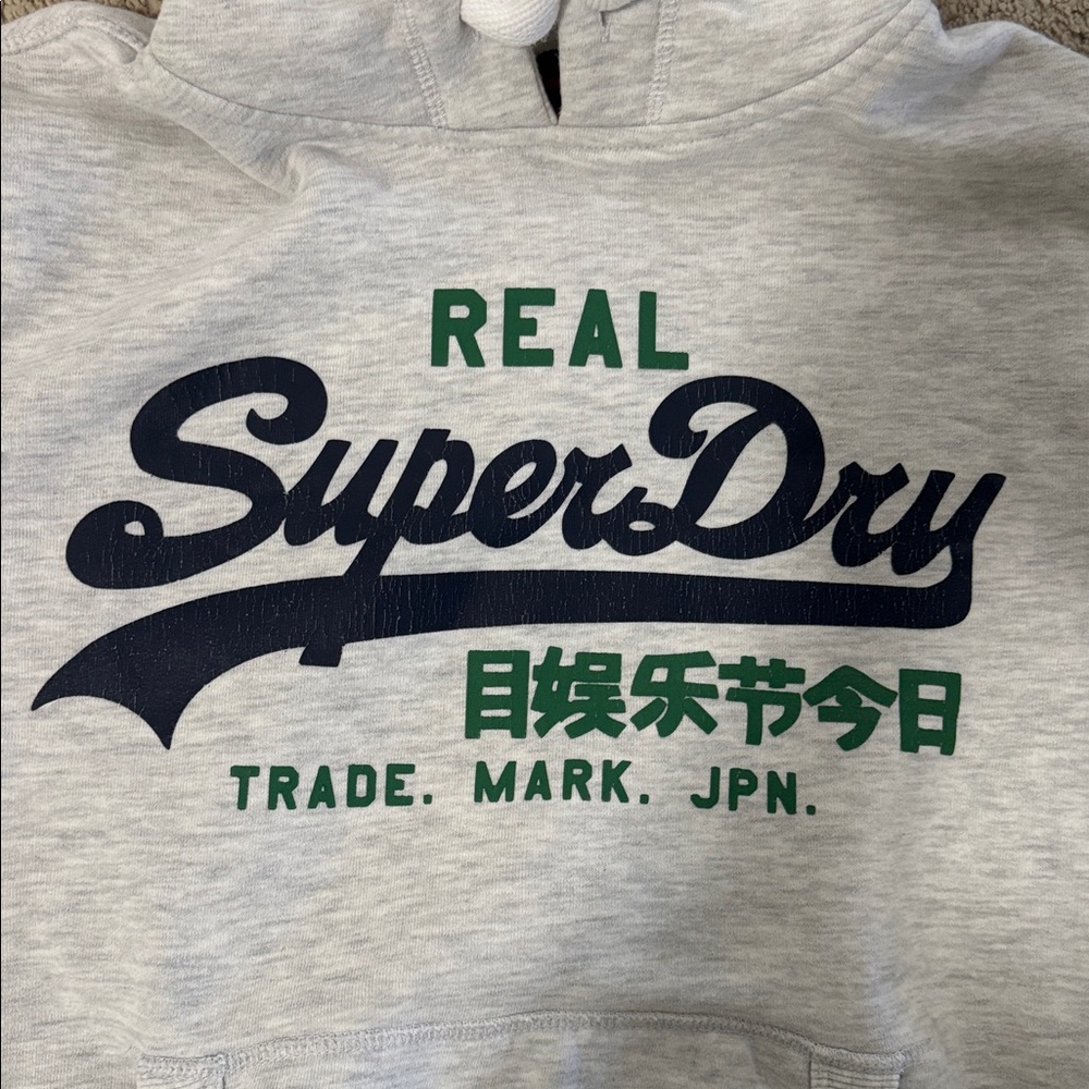 Superdry Light Gray Hoodie with Green and Navy Details - Picture 4 of 7